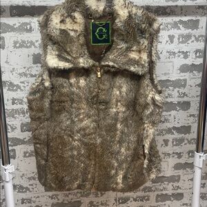 C Wonder Faux Fur Brown Zip Vest